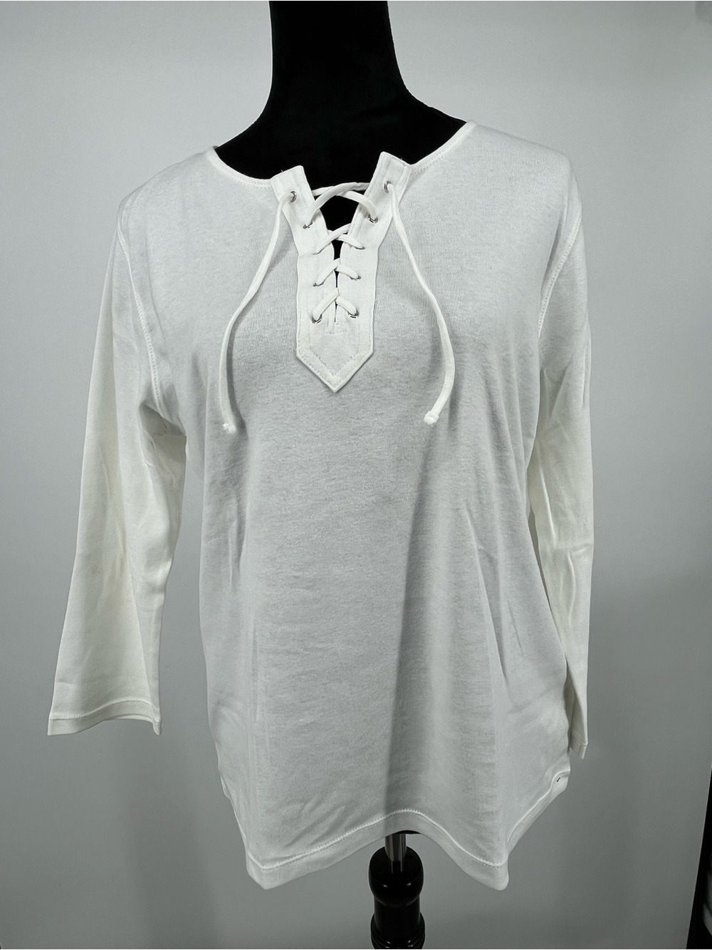 Chaps White Lace-Up V-Neck 3/4 Length Sleeve Top sz XL. NWT